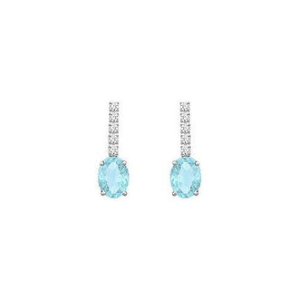 Diamond and Aquamarine Earrings : 14K White Gold - 1.25 CT TGW