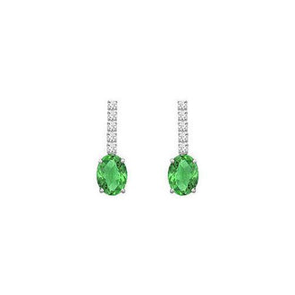 Diamond and Emerald Earrings : 14K White Gold - 1.25 CT TGW