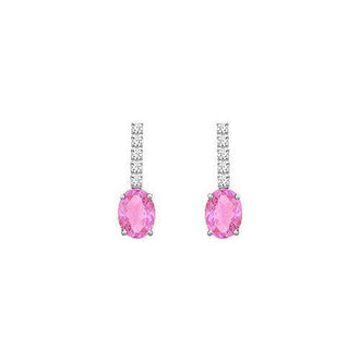 Diamond and Pink Sapphire Earrings : 14K White Gold - 1.25 CT TGW