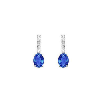 Diamond and Sapphire Earrings : 14K White Gold - 1.25 CT TGW