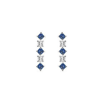 Sapphire and Diamond Earrings : 14K White Gold - 0.75 CT TGW