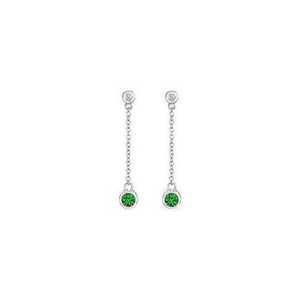 Emerald and Diamond Earrings : 14K White Gold - 0.60 CT TGW