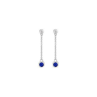 Sapphire and Diamond Earrings : 14K White Gold - 0.60 CT TGW