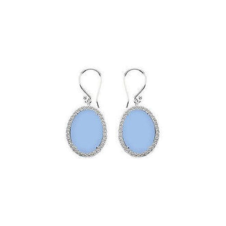 14K White Gold Aqua Chalcedony and Diamond Earrings 31.00 CT TGW