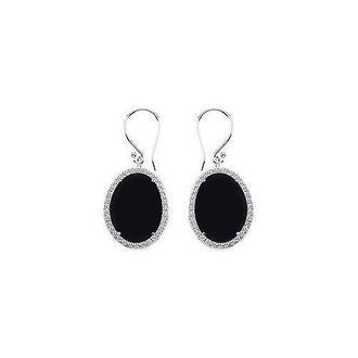 14K White Gold Black Onyx and Diamond Earrings 31.00 CT TGW