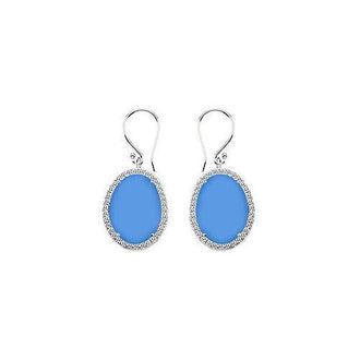 14K White Gold Blue Chalcedony and Diamond Earrings 31.00 CT TGW