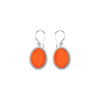 14K White Gold Orange Chalcedony and Diamond Earrings 31.00 CT TGW