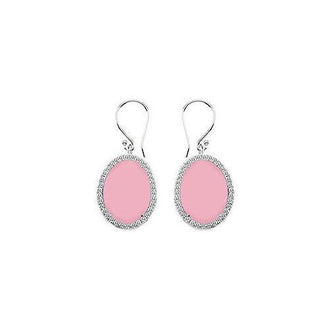 14K White Gold Pink Chalcedony and Diamond Earrings 31.00 CT TGW