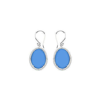 10K White Gold Blue Chalcedony and Diamond Earrings 30.16 CT TGW