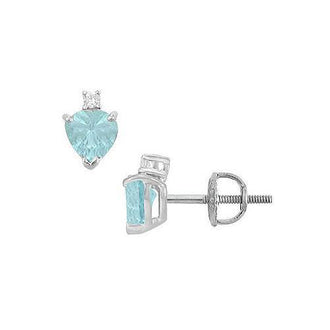 Diamond and Aquamarine Stud Earrings : 14K White Gold - 2.04 CT TGW