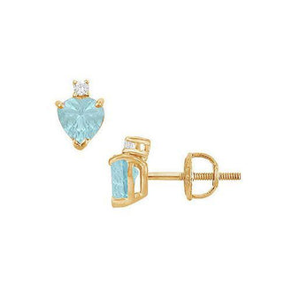 Diamond and Aquamarine Stud Earrings : 14K Yellow Gold - 2.04 CT TGW