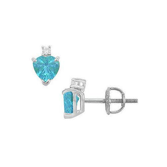 Diamond and Blue Topaz Stud Earrings : 14K White Gold - 2.04 CT TGW