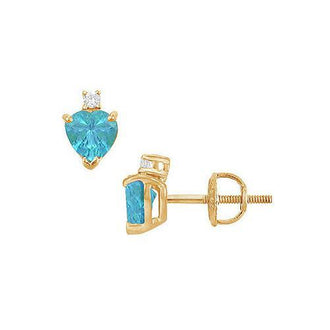 Diamond and Blue Topaz Stud Earrings : 14K Yellow Gold - 2.04 CT TGW