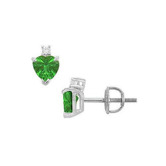 Diamond and Emerald Stud Earrings : 14K White Gold - 2.04 CT TGW