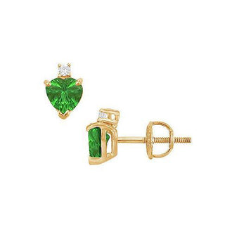 Diamond and Emerald Stud Earrings : 14K Yellow Gold - 2.04 CT TGW