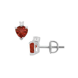 Diamond and Garnet Stud Earrings : 14K White Gold - 2.04 CT TGW