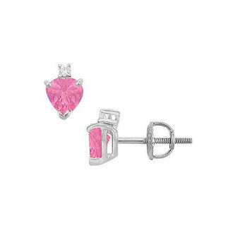 Diamond and Pink Sapphire Stud Earrings : 14K White Gold - 2.04 CT TGW