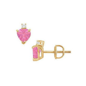 Diamond and Pink Sapphire Stud Earrings : 14K Yellow Gold - 2.04 CT TGW