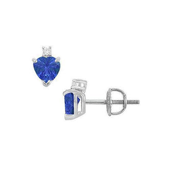 Diamond and Sapphire Stud Earrings : 14K White Gold - 2.04 CT TGW