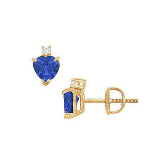 Diamond and Sapphire Stud Earrings : 14K Yellow Gold - 2.04 CT TGW