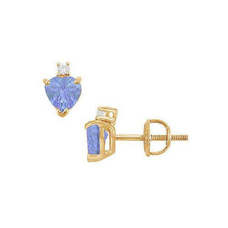 Diamond and Tanzanite Stud Earrings : 14K Yellow Gold - 2.04 CT TGW