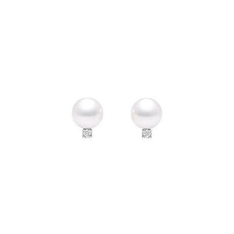 Cultured Akoya Pearl and Diamond Earrings : 14K white Gold - 0.05 CT Diamonds