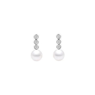Cultured Akoya Pearl and Diamond Earrings : 14K White Gold - 0.25 CT Diamonds