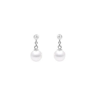 Cultured Akoya Pearl Drop Earrings : 14K White Gold - 8 MM