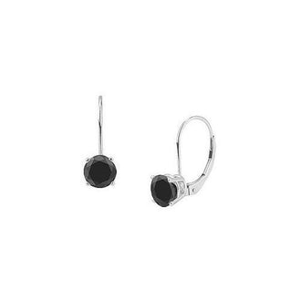 14K White Gold : Round Black Diamond Stud Earrings  1.00 CT. TW