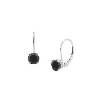 14K White Gold : Round Black Diamond Stud Earrings  1.50 CT. TW