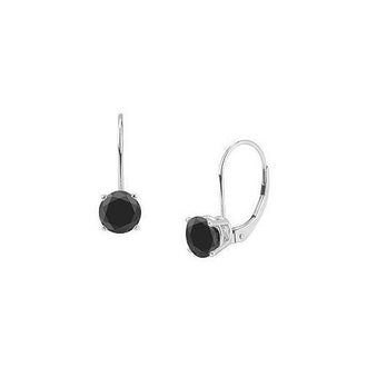 14K White Gold : Round Black Diamond Stud Earrings  2.00 CT. TW