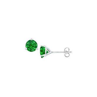 14K White Gold Martini Style Emerald Stud Earrings with 0.50 CT TGW