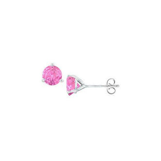 14K White Gold Martini Style Pink Sapphire Stud Earrings with 0.50 CT TGW