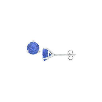 14K White Gold Martini Style Blue Sapphire Stud Earrings with 0.50 CT TGW