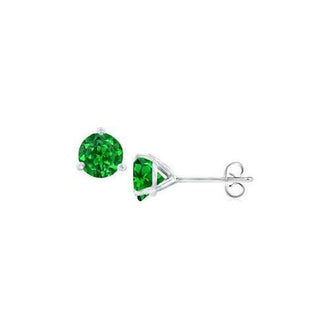 14K White Gold Martini Style Emerald Stud Earrings with 1.00 CT TGW