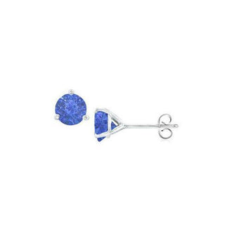 14K White Gold Martini Style Blue Sapphire Stud Earrings with 1.00 CT TGW