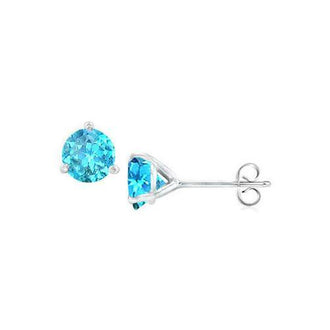 14K White Gold Martini Style Blue Topaz Stud Earrings with 2.00 CT TGW