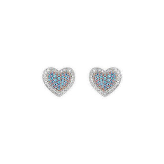 Blue Topaz and Diamond Heart Earrings : 14K White Gold - 1.50 CT TGW