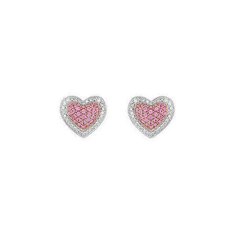 Pink Sapphire and Diamond Heart Earrings : 14K White Gold - 1.50 CT TGW