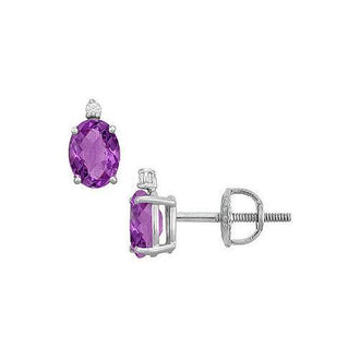 Diamond and Amethyst Stud Earrings : 14K White Gold - 2.04 CT TGW