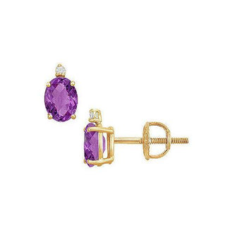 Diamond and Amethyst Stud Earrings : 14K Yellow Gold - 2.04 CT TGW