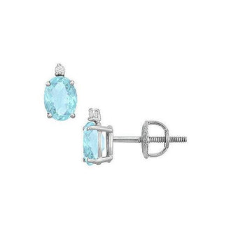 Diamond and Aquamarine Stud Earrings : 14K White Gold - 2.04 CT TGW