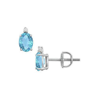 Diamond and Blue Topaz Stud Earrings : 14K White Gold - 2.04 CT TGW