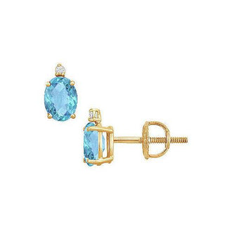 Diamond and Blue Topaz Stud Earrings : 14K Yellow Gold - 2.04 CT TGW