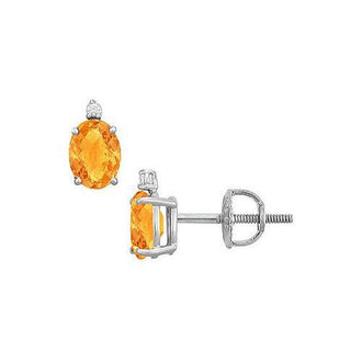 Diamond and Citrine Stud Earrings : 14K White Gold - 2.04 CT TGW