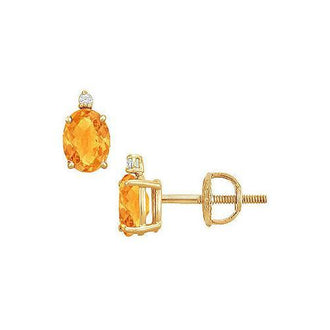 Diamond and Citrine Stud Earrings : 14K Yellow Gold - 2.04 CT TGW