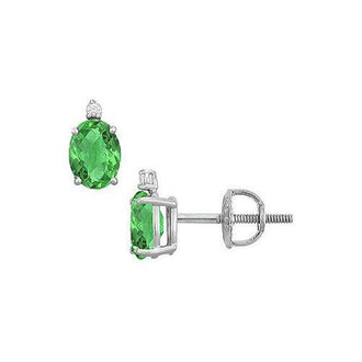 Diamond and Emerald Stud Earrings : 14K White Gold - 2.04 CT TGW