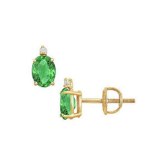 Diamond and Emerald Stud Earrings : 14K Yellow Gold - 2.04 CT TGW