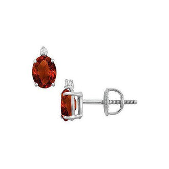 Diamond and Garnet Stud Earrings : 14K White Gold - 2.04 CT TGW