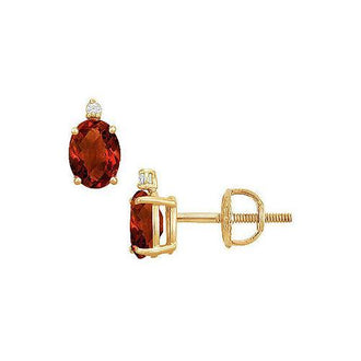 Diamond and Garnet Stud Earrings : 14K Yellow Gold - 2.04 CT TGW